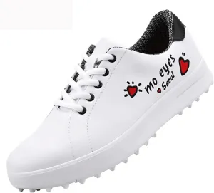 Women Golf Shoes, Golf Shoes, Ladies Waterproof Shoes, Korean Style All-Match White Shoes, Soft and Breathable (Color : White, Size : 7.5)