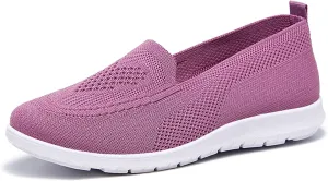 Women Knitted Mesh Slip-on Walking Shoes,Lightweight Arch Support Sneakers Flat Loafers Nurse Shoes