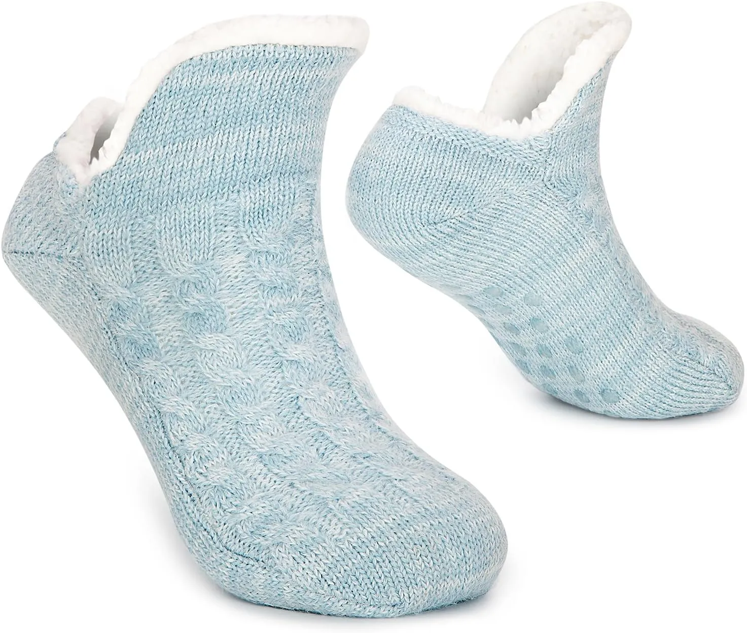 Women Knitted Slipper Socks Cozy Sherpa Fuzzy Socks Non Slip Socks Winter Indoor Double Layer Bedroom Slipper Socks
