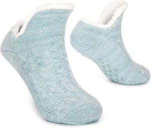 Women Knitted Slipper Socks Cozy Sherpa Fuzzy Socks Non Slip Socks Winter Indoor Double Layer Bedroom Slipper Socks