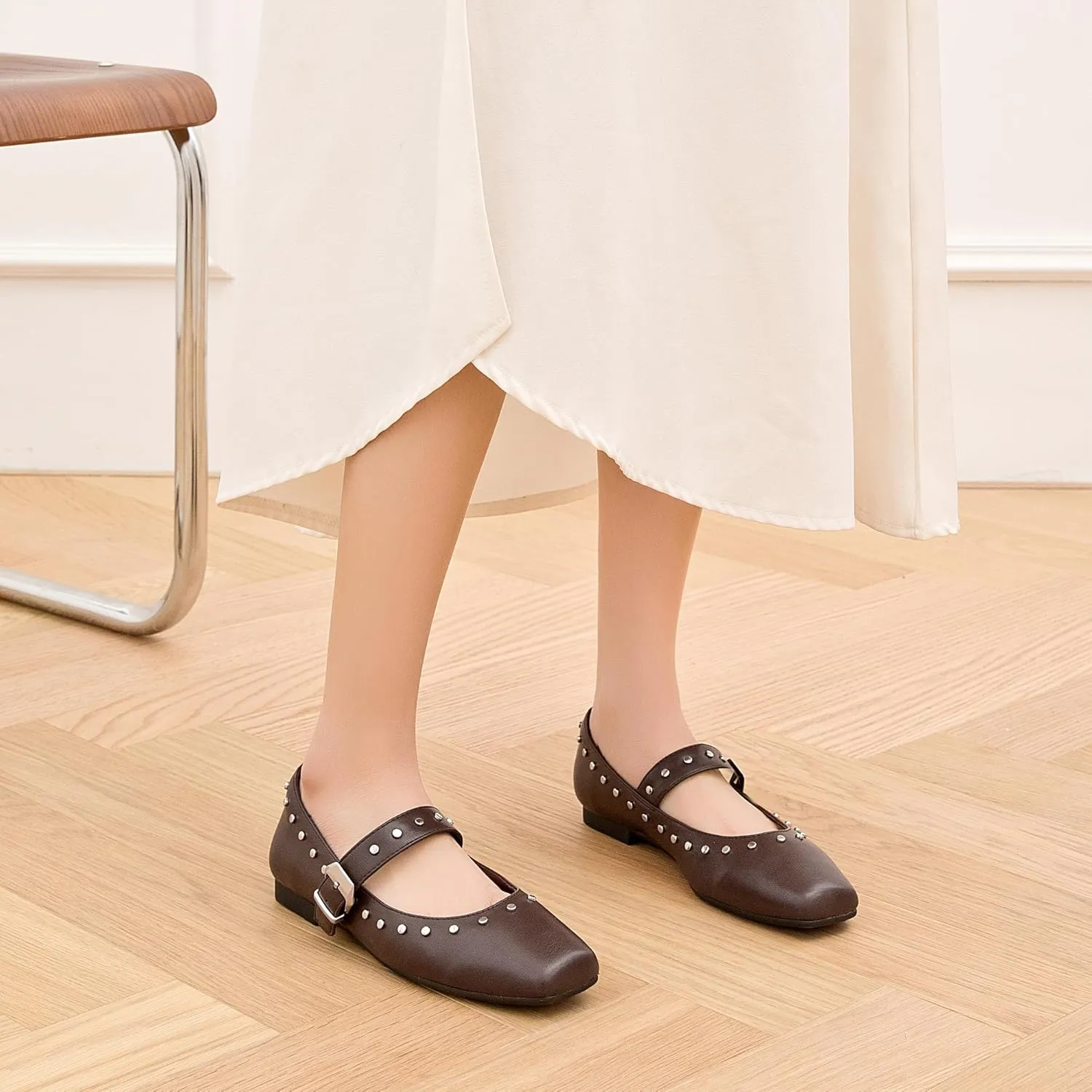 Women Mary Jane Shoes,Slip On Ankle Strap Dress Flat Shoes