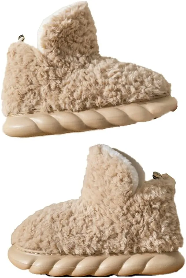 Women Men Bootie Slippers Fluffy Furry House Slipper Winter Warm Anti-Skid Plush Christmas Slippers with Faux Fur Lining