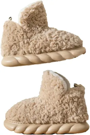 Women Men Bootie Slippers Fluffy Furry House Slipper Winter Warm Anti-Skid Plush Christmas Slippers with Faux Fur Lining