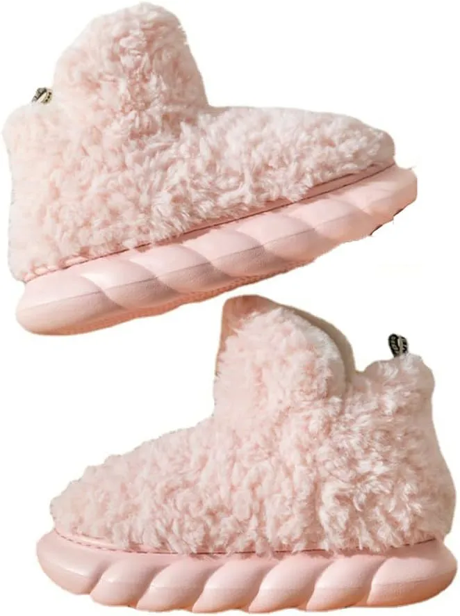 Women Men Bootie Slippers Fluffy Furry House Slipper Winter Warm Anti-Skid Plush Christmas Slippers with Faux Fur Lining