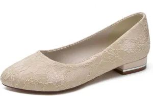 Women Slip On Lace Wedding Flats Wedding Shoes for Bride Shoes Closed Toe Ballet Flats