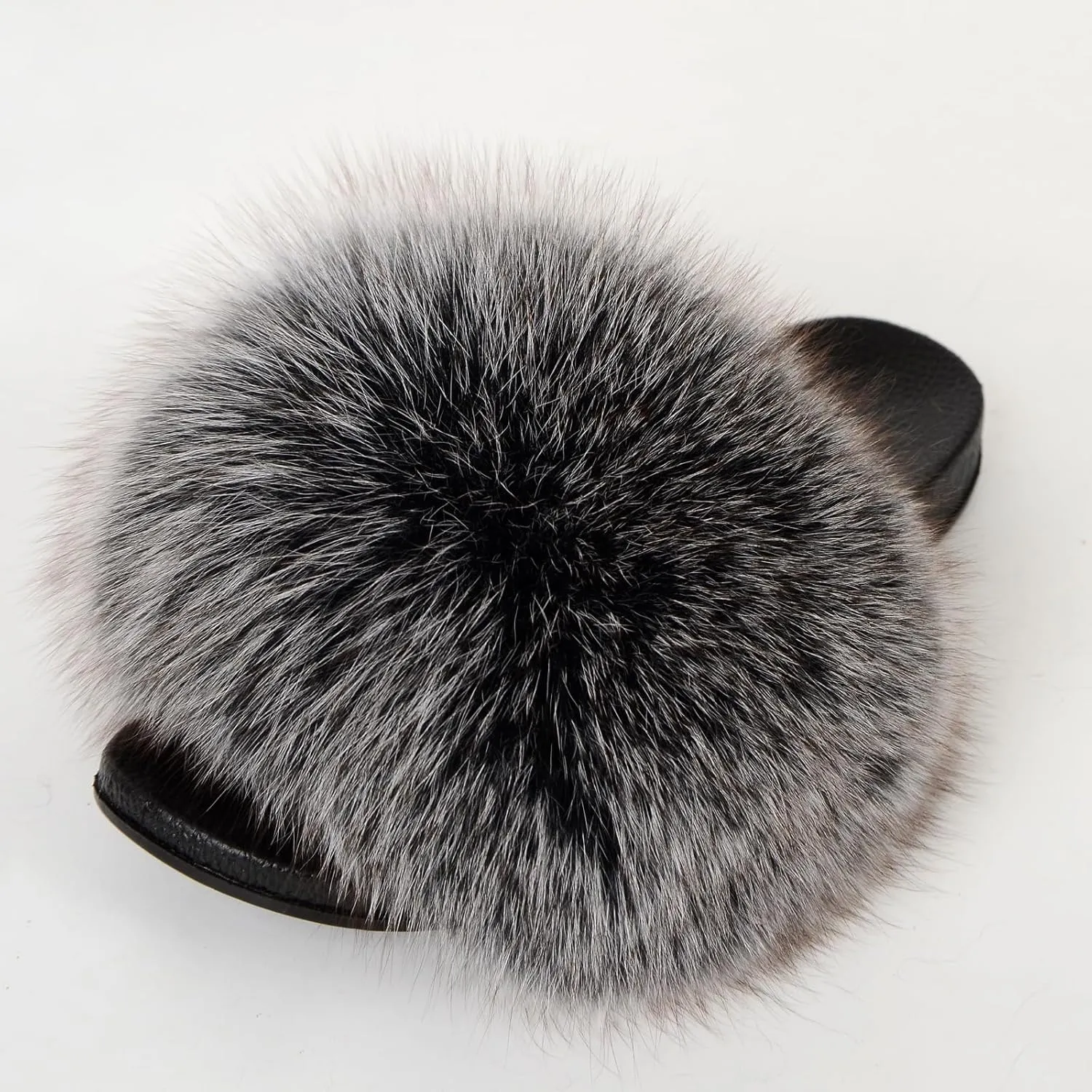 Women Summer Casual Fluffy Slippers Flat Non-Slip Furry Slides Fashion Large Size Shoes Outside Beach Sandals (10, Frost black)