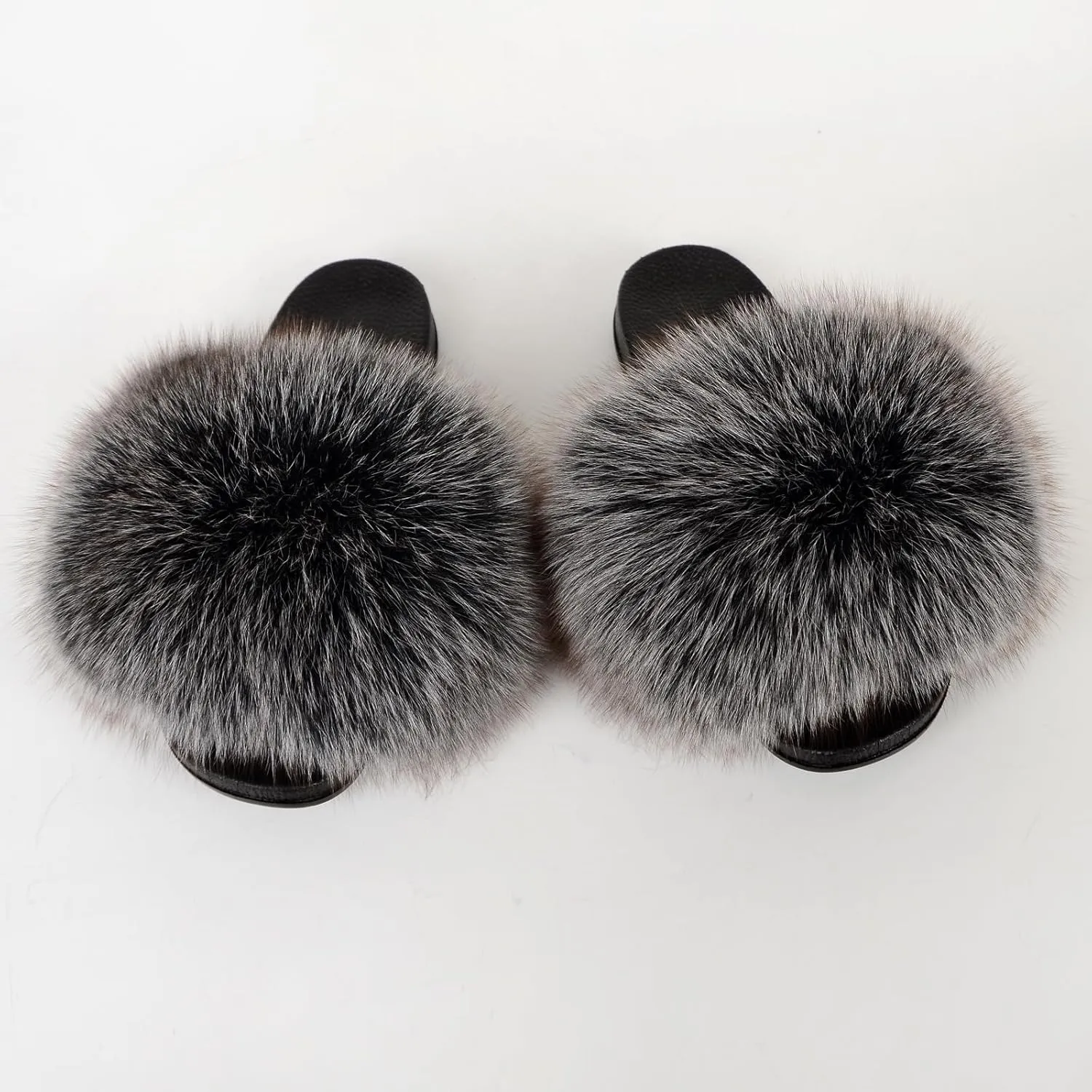 Women Summer Casual Fluffy Slippers Flat Non-Slip Furry Slides Fashion Large Size Shoes Outside Beach Sandals (10, Frost black)