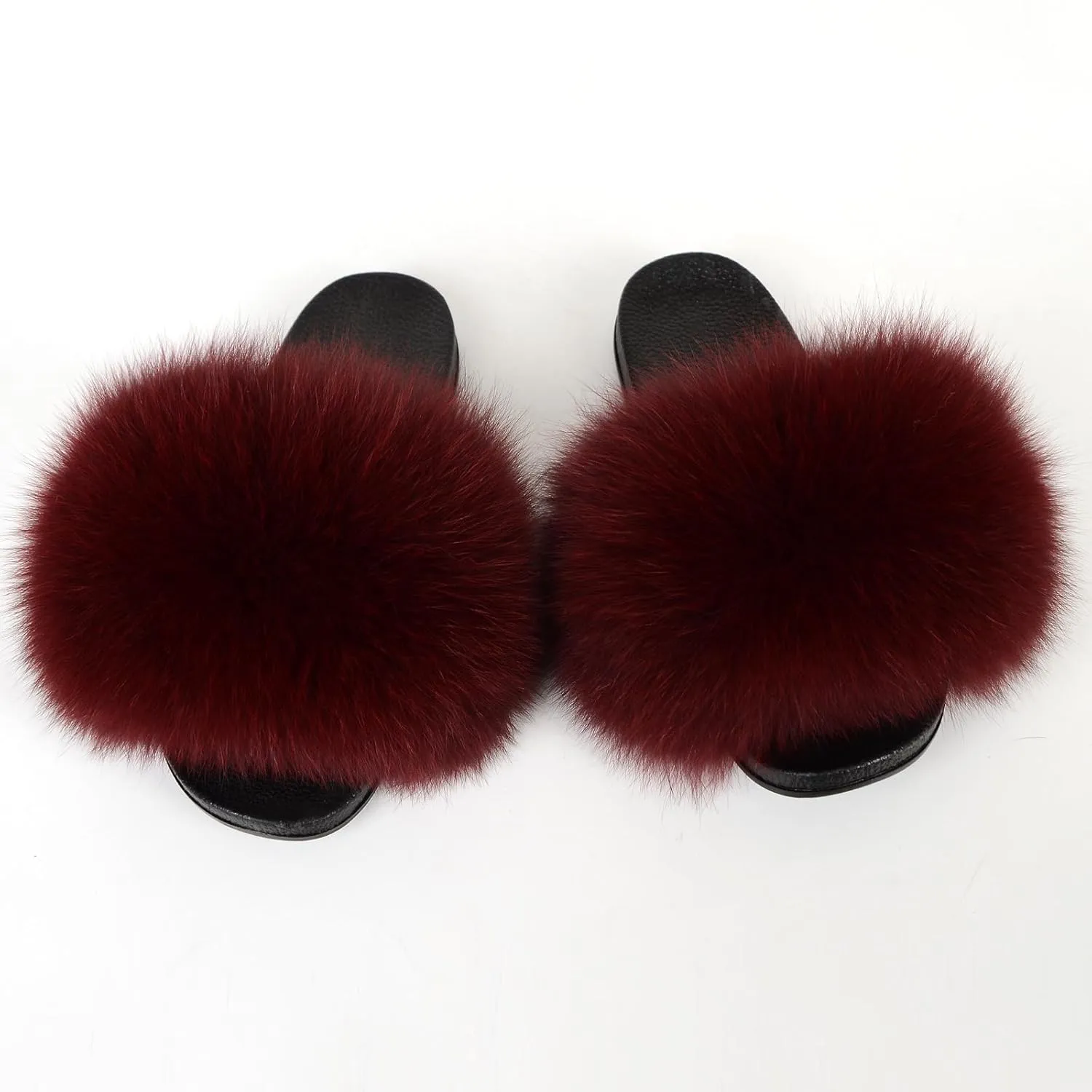Women Summer Casual Fluffy Slippers Flat Non-Slip Furry Slides Fashion Large Size Shoes Outside Beach Sandals (10, Wine red)