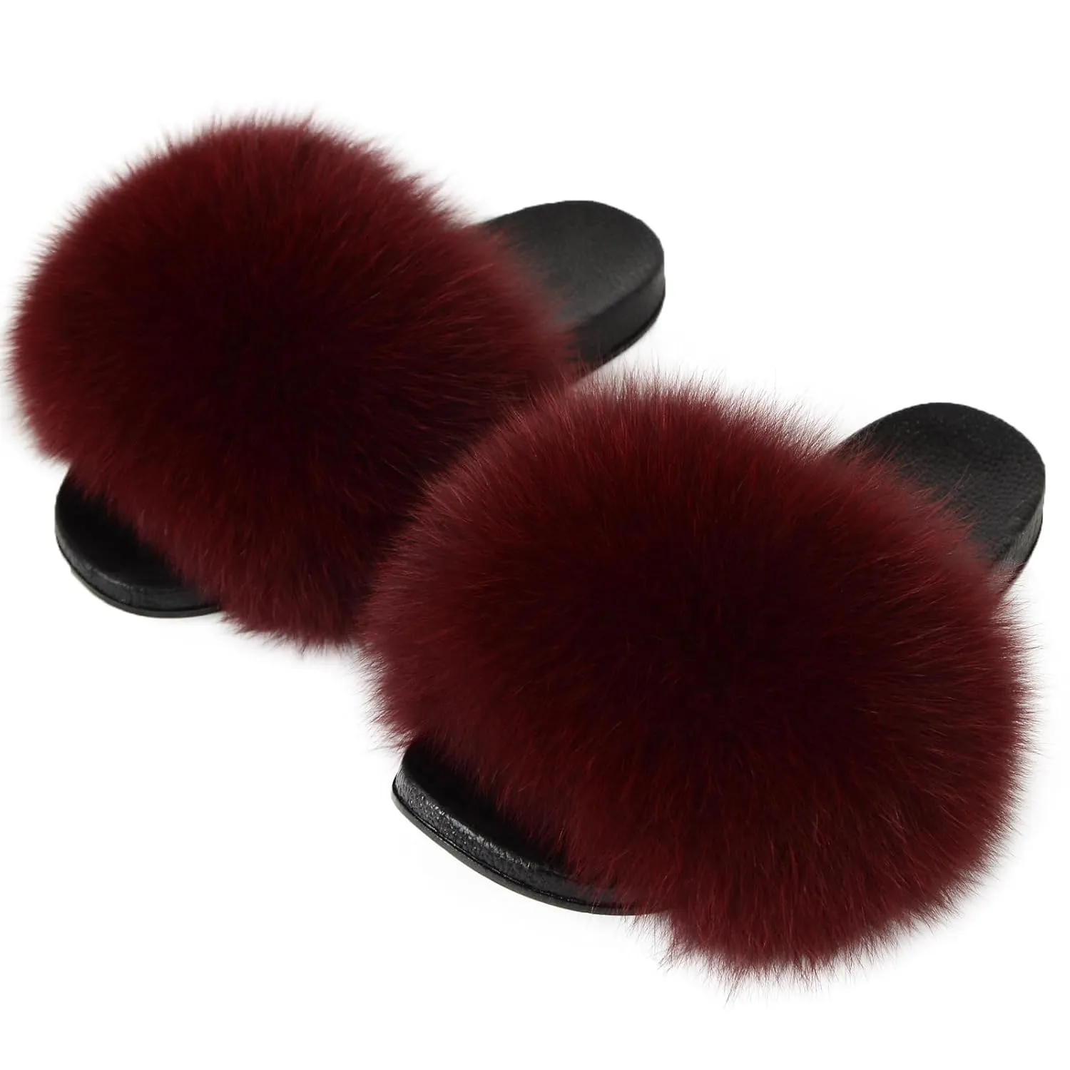 Women Summer Casual Fluffy Slippers Flat Non-Slip Furry Slides Fashion Large Size Shoes Outside Beach Sandals (10, Wine red)