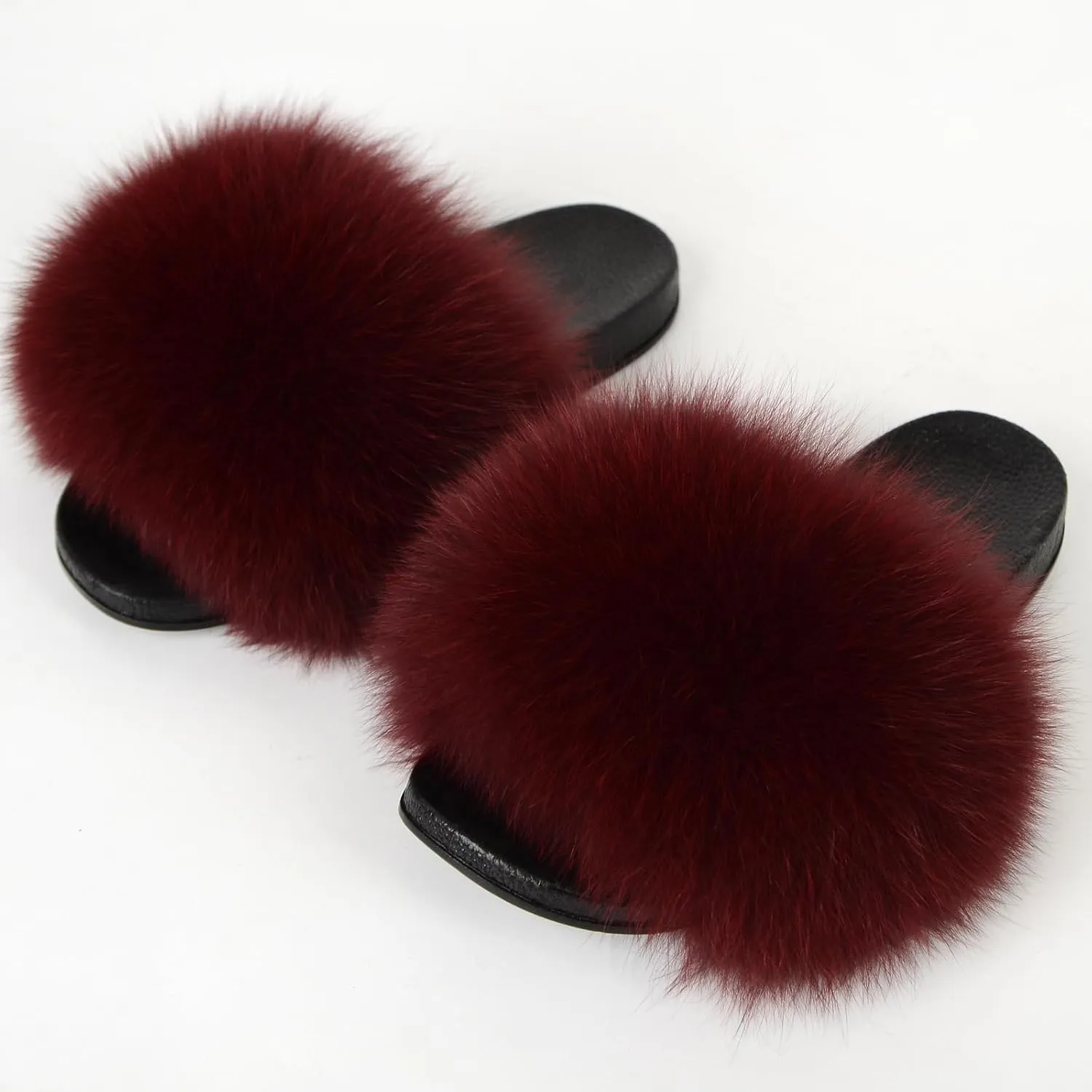 Women Summer Casual Fluffy Slippers Flat Non-Slip Furry Slides Fashion Large Size Shoes Outside Beach Sandals (10, Wine red)