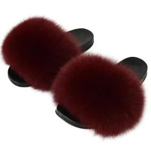 Women Summer Casual Fluffy Slippers Flat Non-Slip Furry Slides Fashion Large Size Shoes Outside Beach Sandals (10, Wine red)