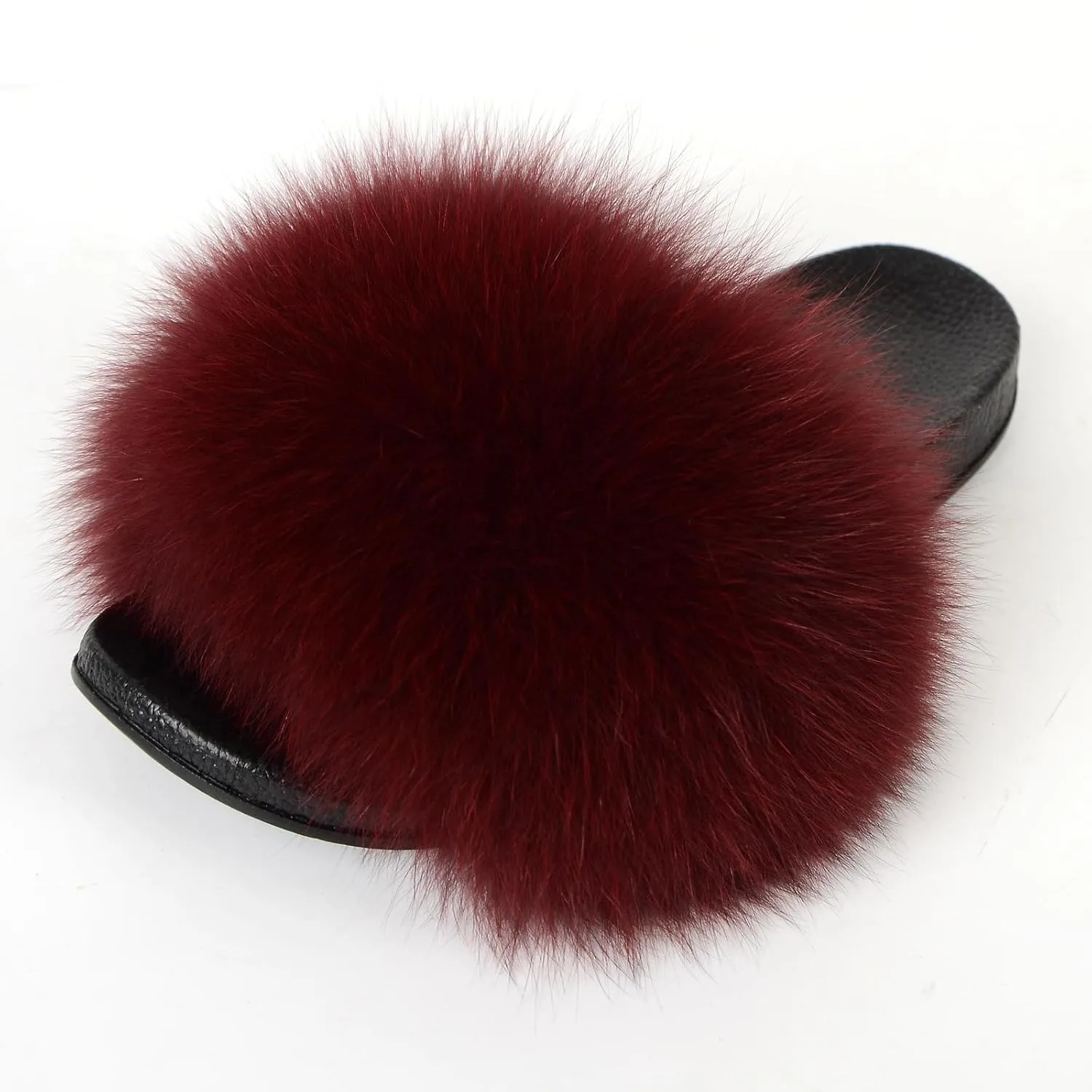 Women Summer Casual Fluffy Slippers Flat Non-Slip Furry Slides Fashion Large Size Shoes Outside Beach Sandals (10, Wine red)