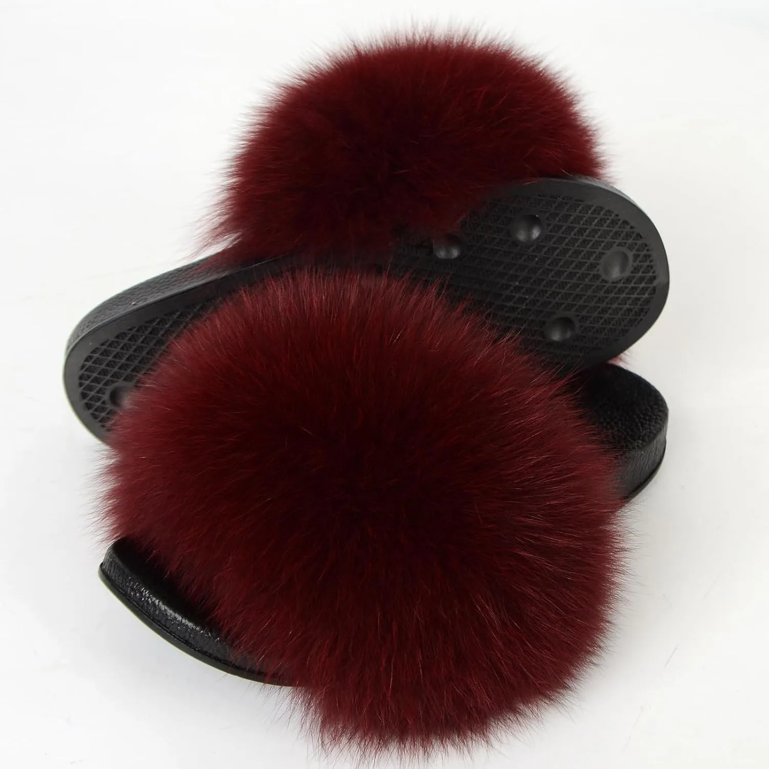 Women Summer Casual Fluffy Slippers Flat Non-Slip Furry Slides Fashion Large Size Shoes Outside Beach Sandals (10, Wine red)