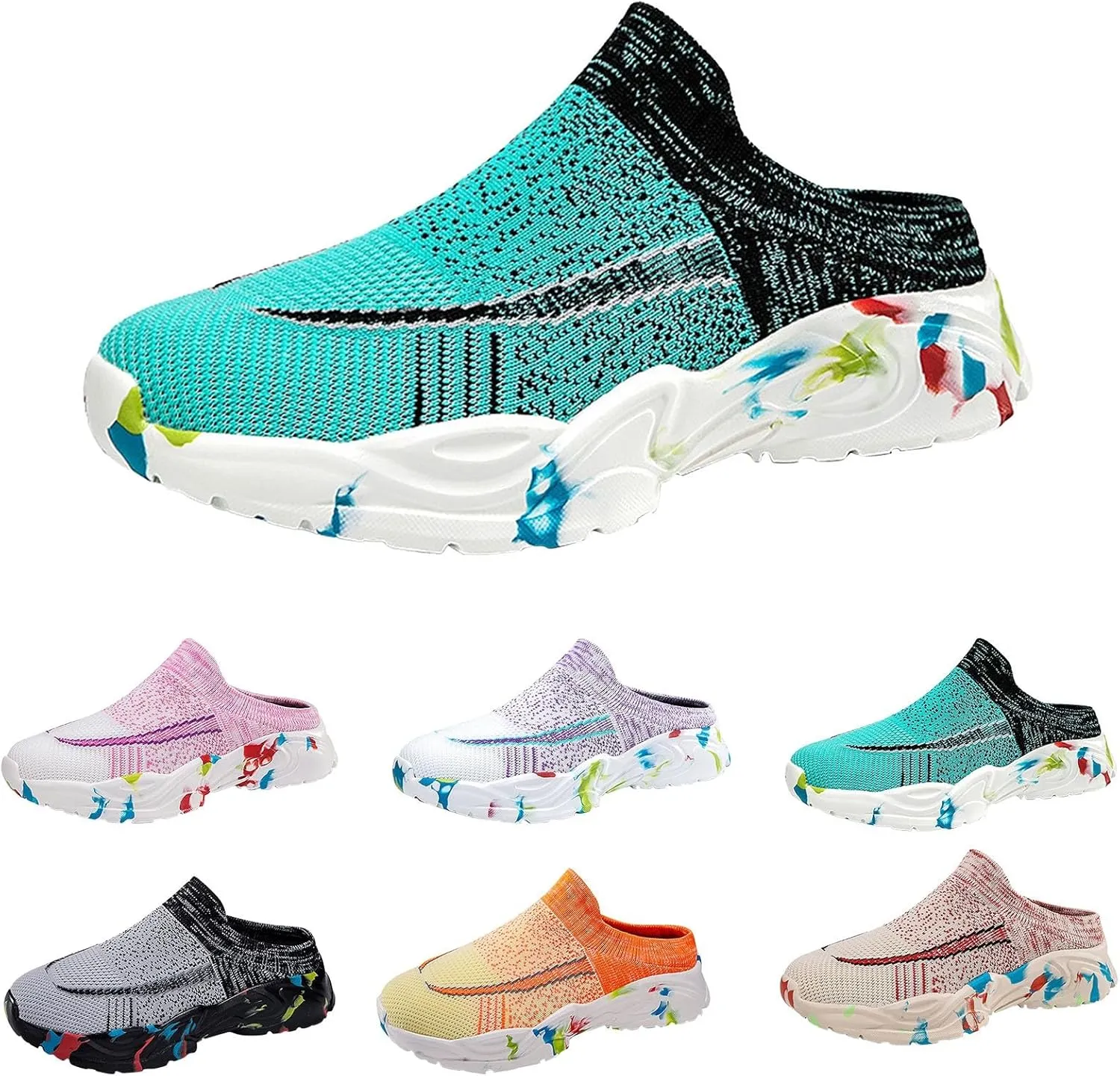 Womens Backless Sneakers Mesh Slip-on Mule Shoes Womens Running Shoes Wide Dress Casual Shoes Fashion Sneakers Waterproof Tennis Shoe Cross Trainer Shoe