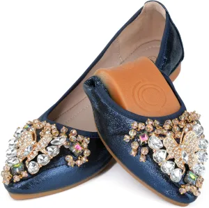 Women's Ballet Flat Shoes - Cute Rhinestones Bow Wedding Flats Slip on Flats for Women Comfort