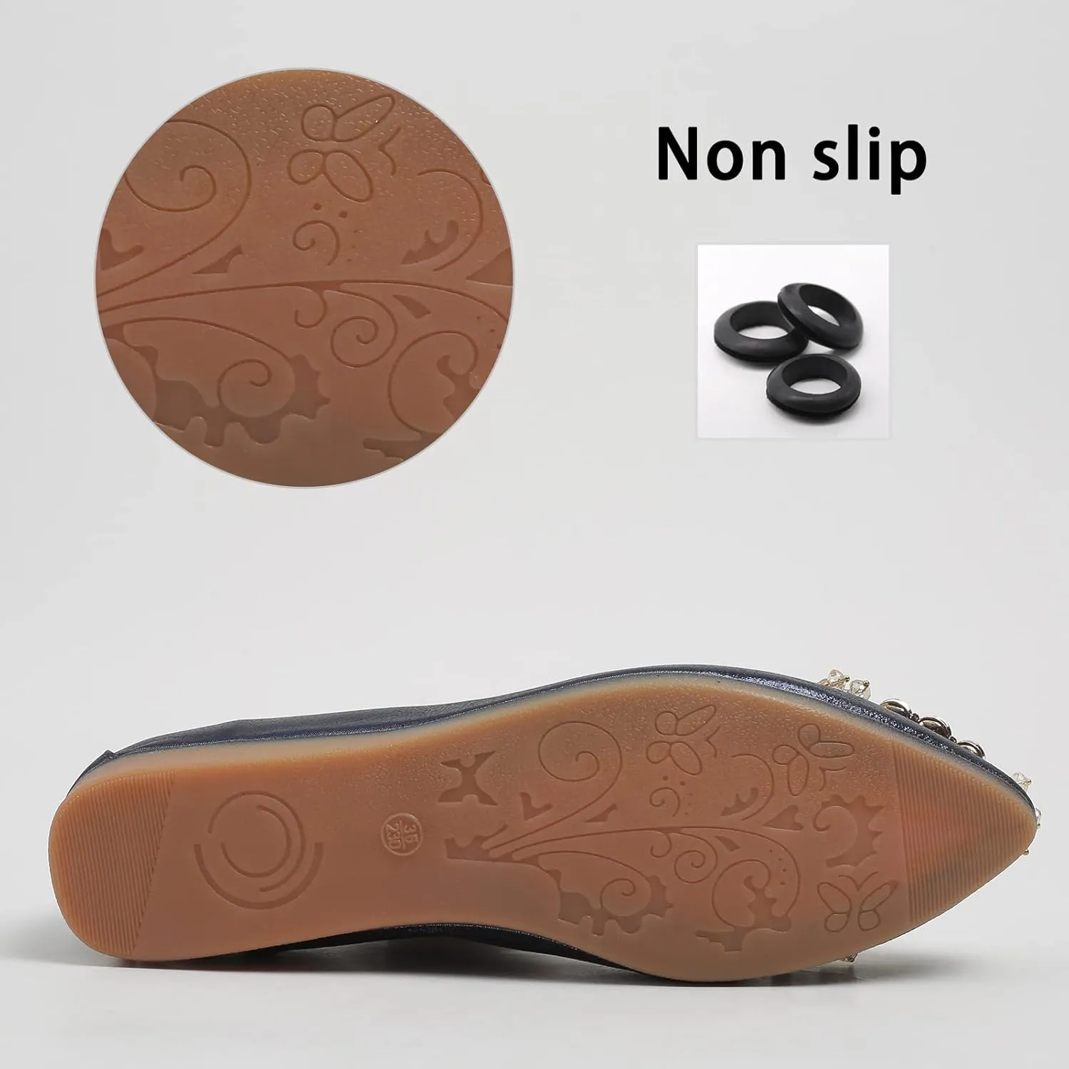 Women's Ballet Flat Shoes - Cute Rhinestones Bow Wedding Flats Slip on Flats for Women Comfort