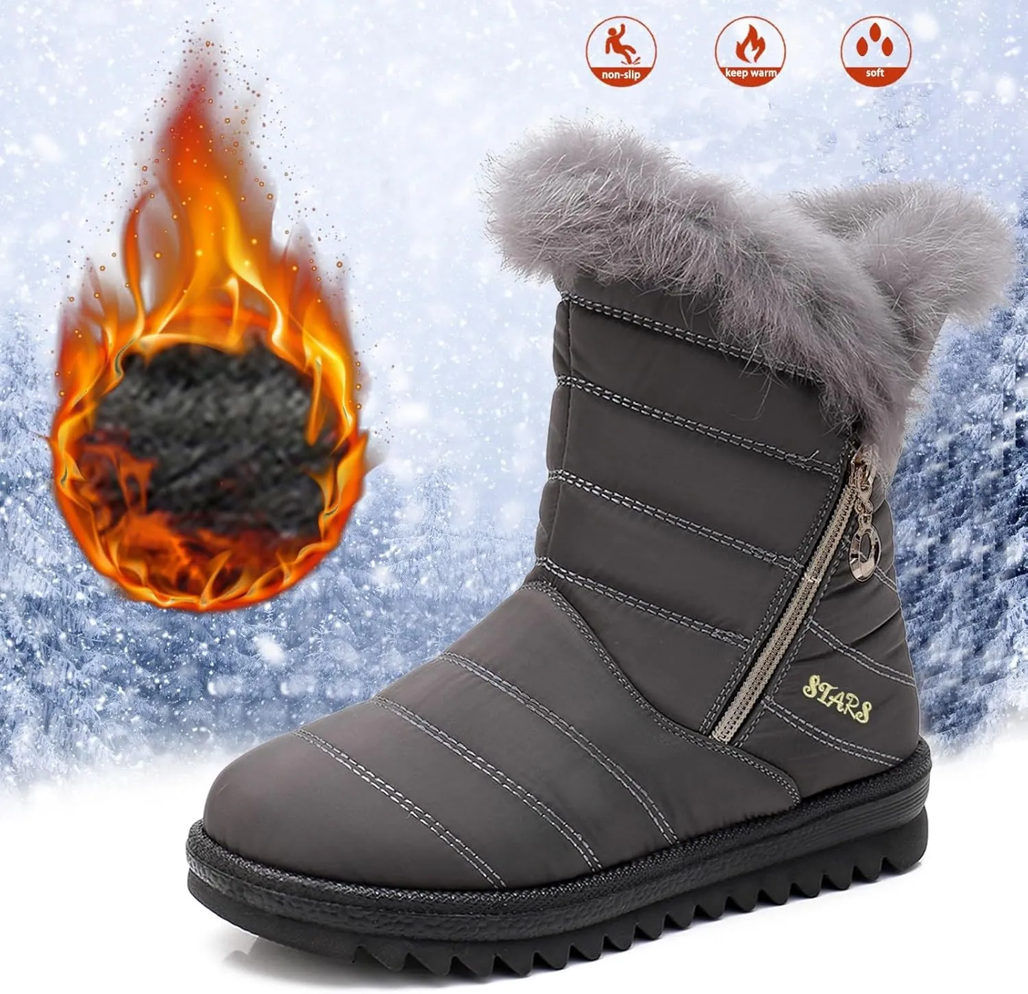 Womens Boots 2024 Ankle Boots Snow Winter Boots Anti Slip Slip On Plush Lined Puffy Cold Weather Snow Booties