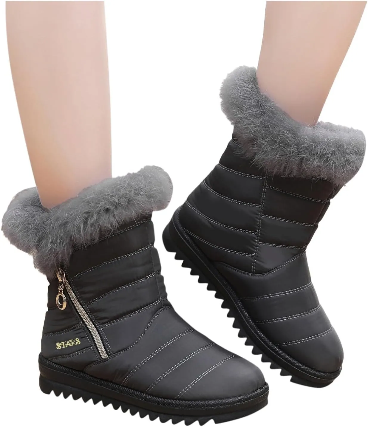 Womens Boots 2024 Ankle Boots Snow Winter Boots Anti Slip Slip On Plush Lined Puffy Cold Weather Snow Booties