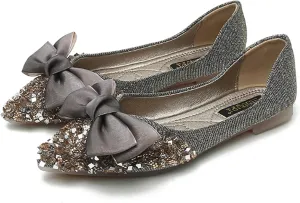 Women's Classic Bow-Knot Square Toe Ballerina Ballet Flats Slip on Dress Party Flat Shoes