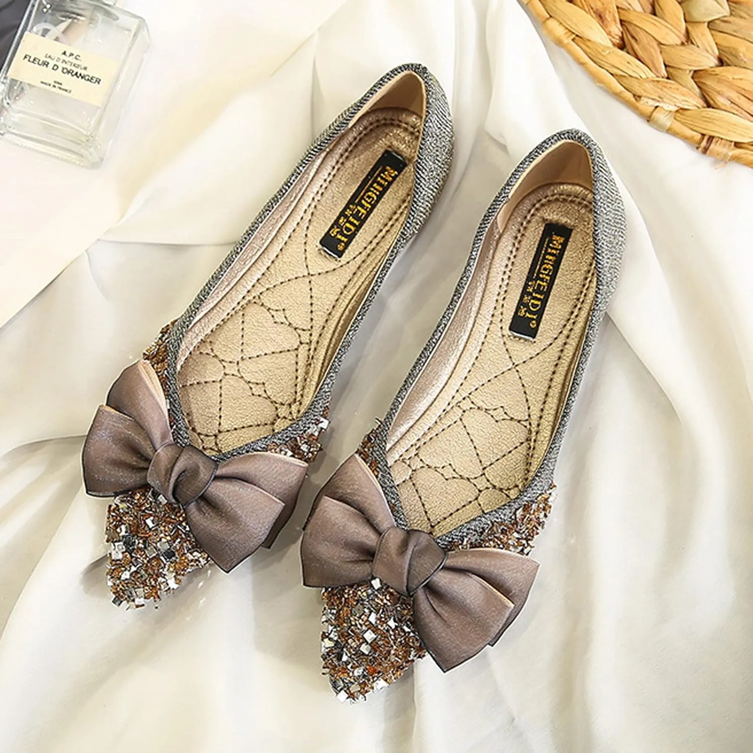 Women's Classic Bow-Knot Square Toe Ballerina Ballet Flats Slip on Dress Party Flat Shoes