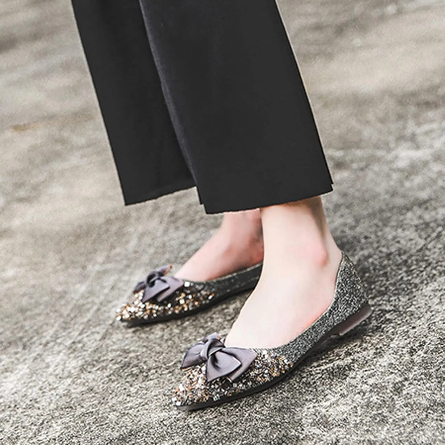 Women's Classic Bow-Knot Square Toe Ballerina Ballet Flats Slip on Dress Party Flat Shoes