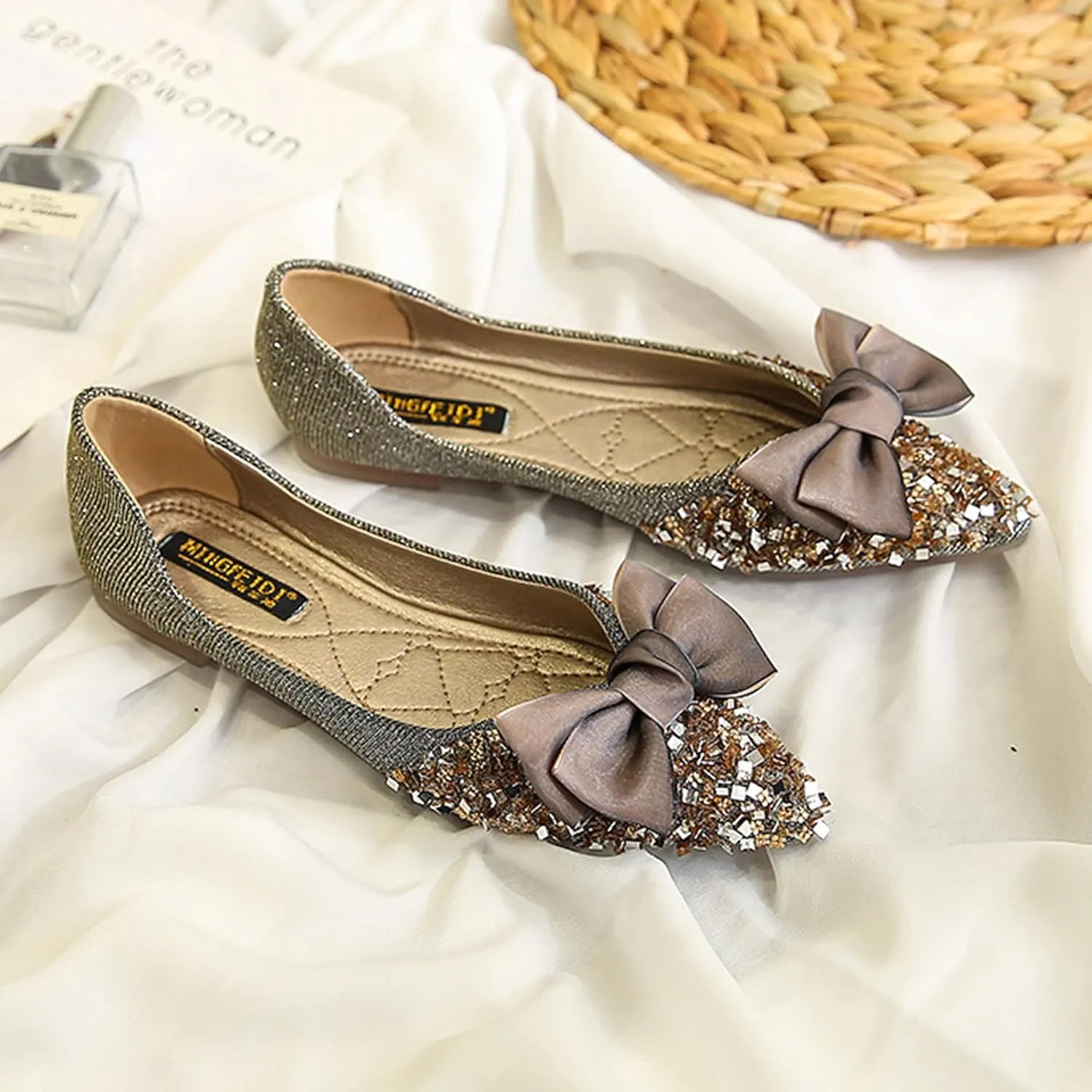 Women's Classic Bow-Knot Square Toe Ballerina Ballet Flats Slip on Dress Party Flat Shoes