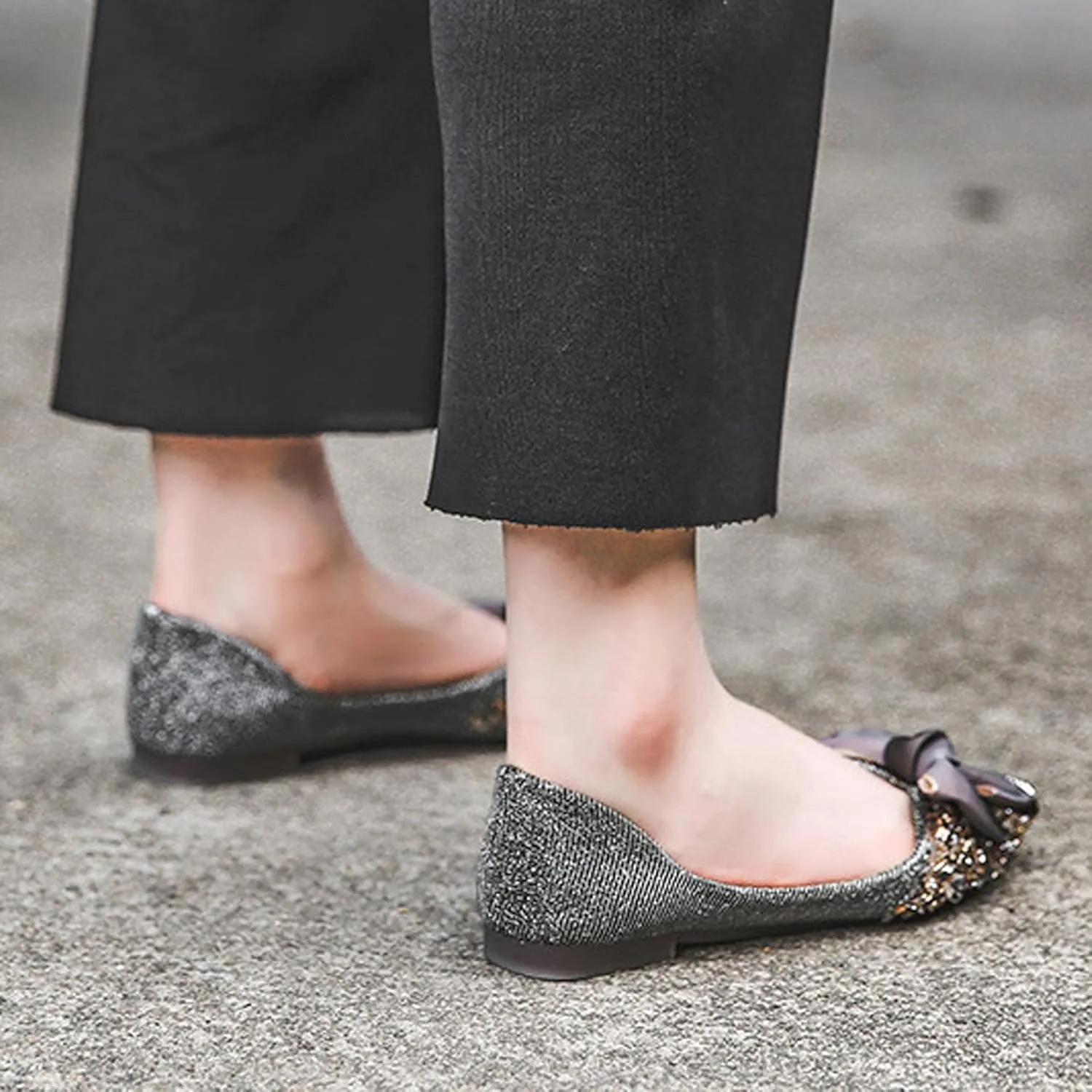 Women's Classic Bow-Knot Square Toe Ballerina Ballet Flats Slip on Dress Party Flat Shoes