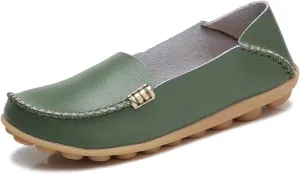 Women's Cowhide Casual Slipper Loafers Moccasin Driving Shoes Flat Slip On