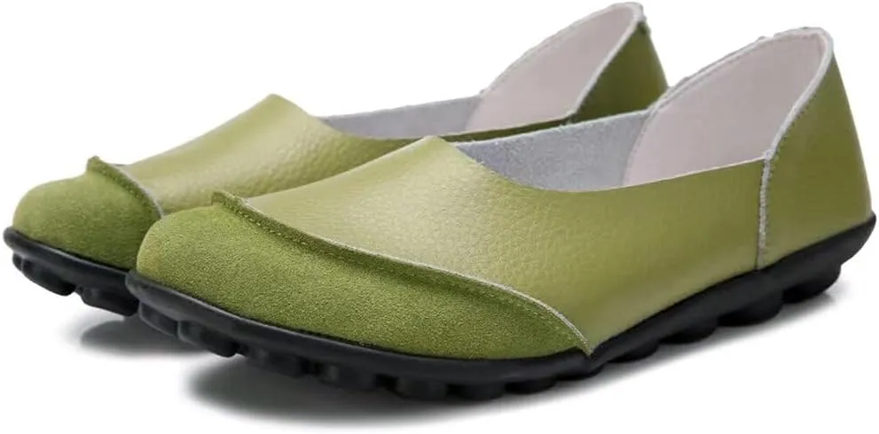 Women's Cowhide Leather Slip-On Moccasins Shoes Flat Slipper Loafers