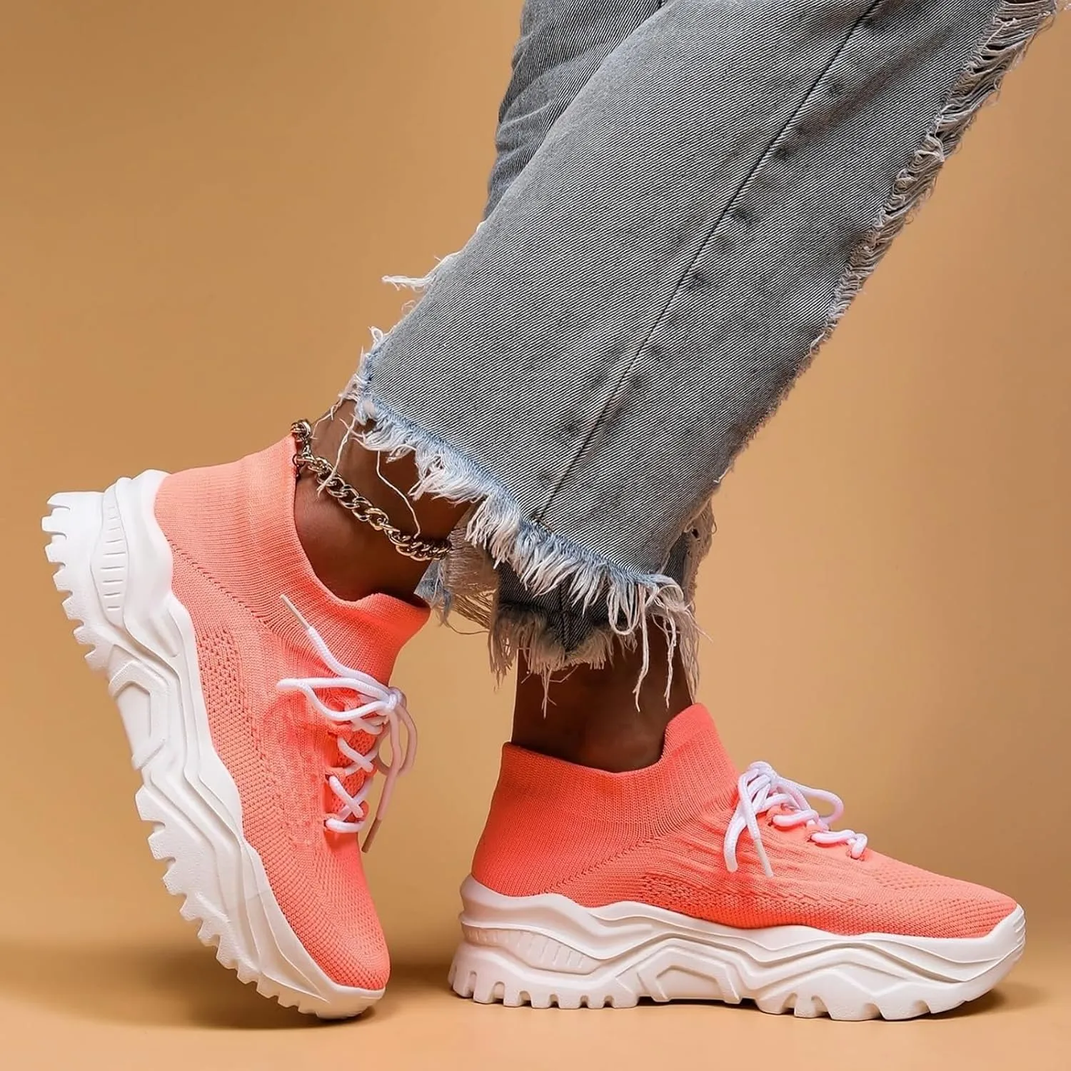 Women’s Fashion Athletic Sneakers Mesh Lightweight Platform Slip On Sports Casual Shoes Breathable Soft Sole Comfortable Work Gym Trainers Orthopedic Summer Arch Support Shoes