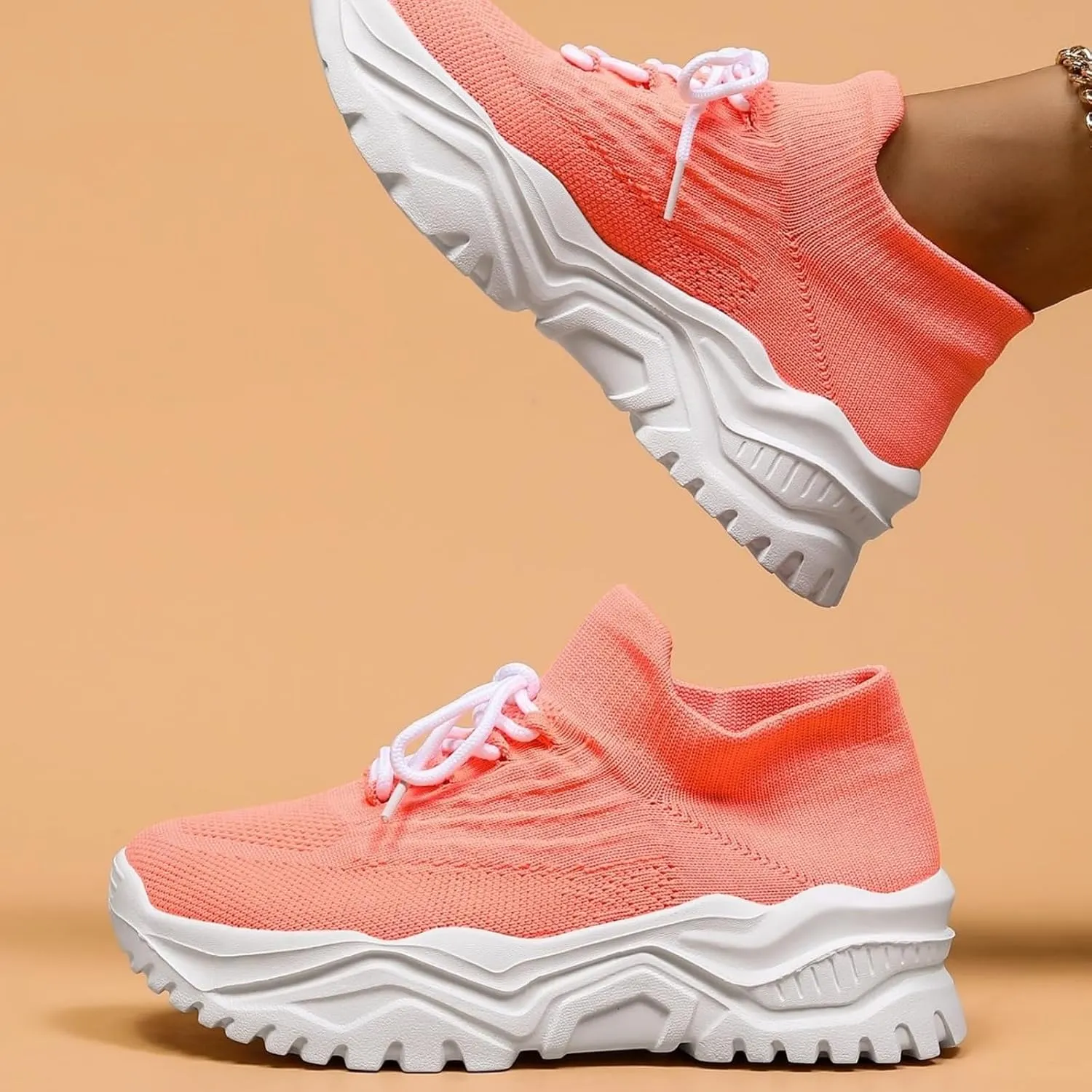 Women’s Fashion Athletic Sneakers Mesh Lightweight Platform Slip On Sports Casual Shoes Breathable Soft Sole Comfortable Work Gym Trainers Orthopedic Summer Arch Support Shoes
