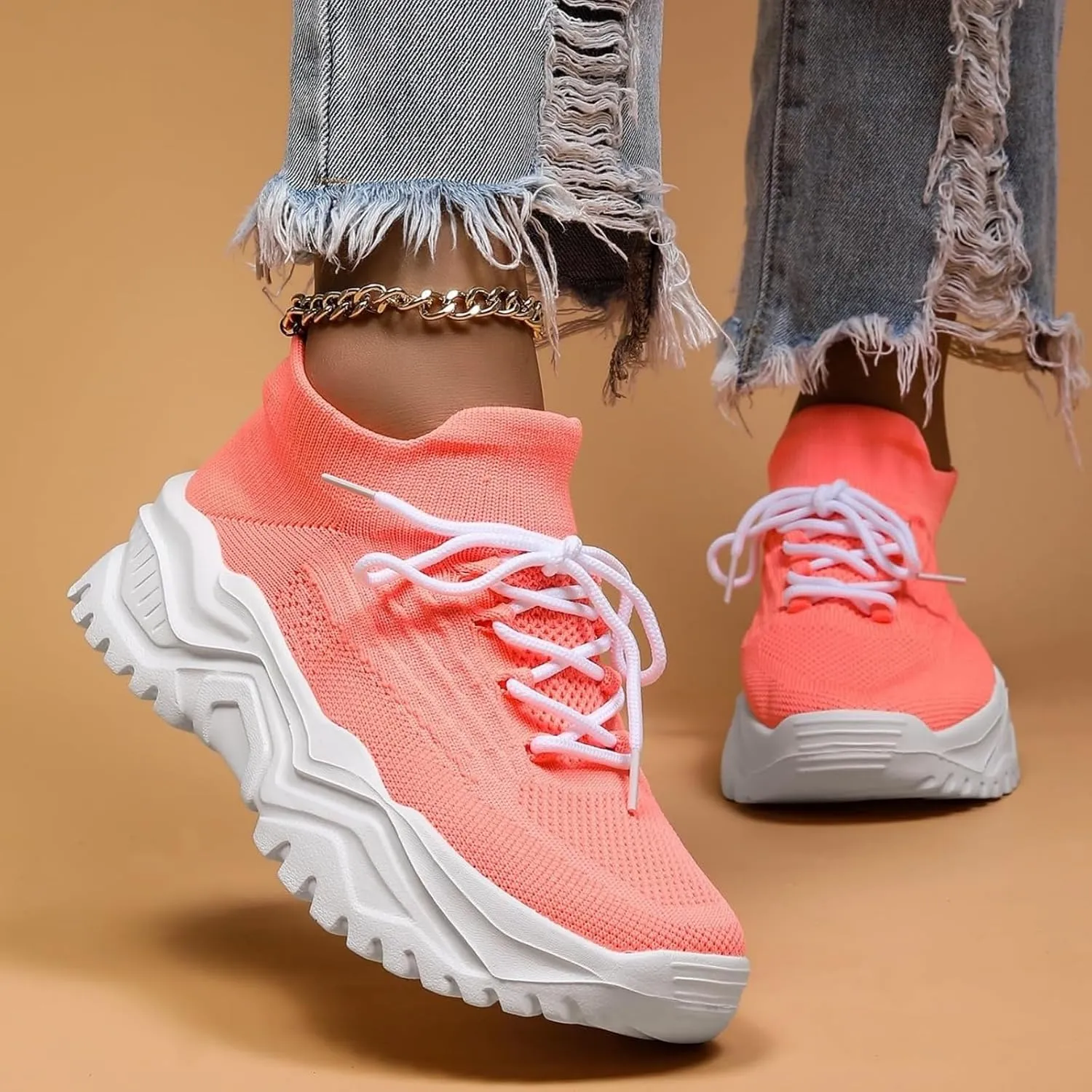 Women’s Fashion Athletic Sneakers Mesh Lightweight Platform Slip On Sports Casual Shoes Breathable Soft Sole Comfortable Work Gym Trainers Orthopedic Summer Arch Support Shoes