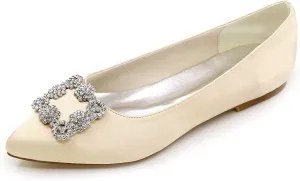 Women's Flat Comfortable Pointy Toe Satin Slip On Rhinestones Faux Work Shoes,Cute Slip On Ballet Flat
