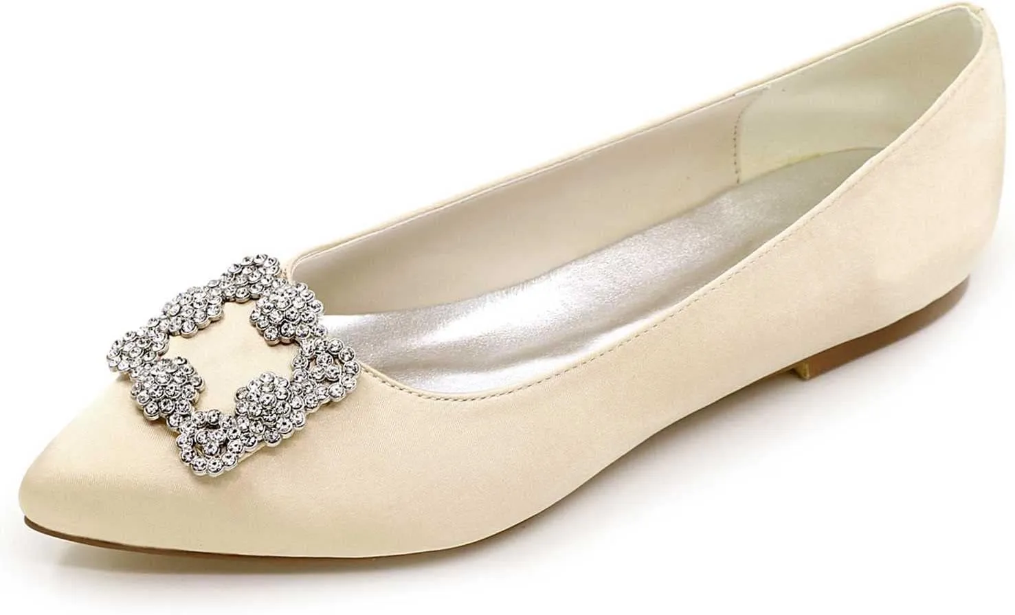 Women's Flat Comfortable Pointy Toe Satin Slip On Rhinestones Faux Work Shoes,Cute Slip On Ballet Flat