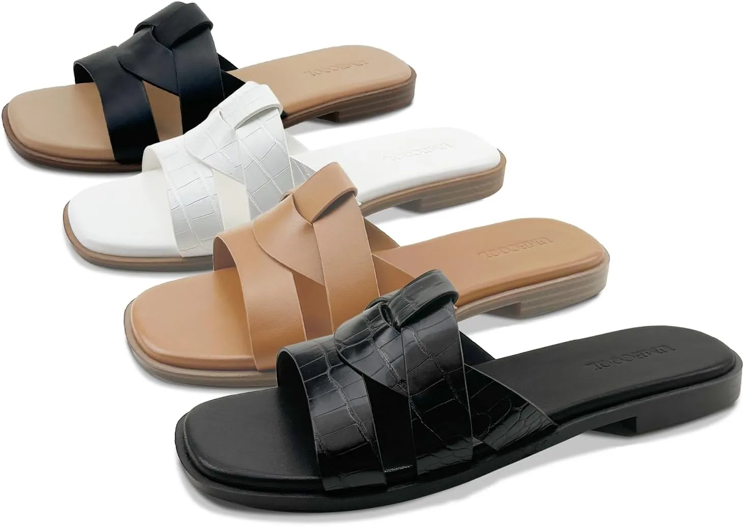 Women's Flat Sandals Comfortable Slip On Leather Slide Sandals, Flat Women's Sandals Slide Sandals Fashion Flat Sandals for Women Summer
