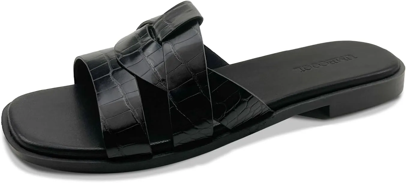 Women's Flat Sandals Comfortable Slip On Leather Slide Sandals, Flat Women's Sandals Slide Sandals Fashion Flat Sandals for Women Summer