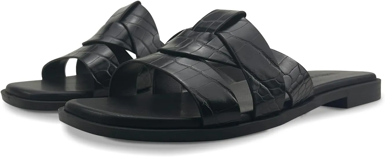 Women's Flat Sandals Comfortable Slip On Leather Slide Sandals, Flat Women's Sandals Slide Sandals Fashion Flat Sandals for Women Summer