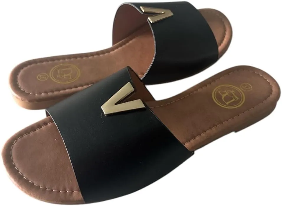 Women's Flat Slide Sandals, Open Toe Slip-On