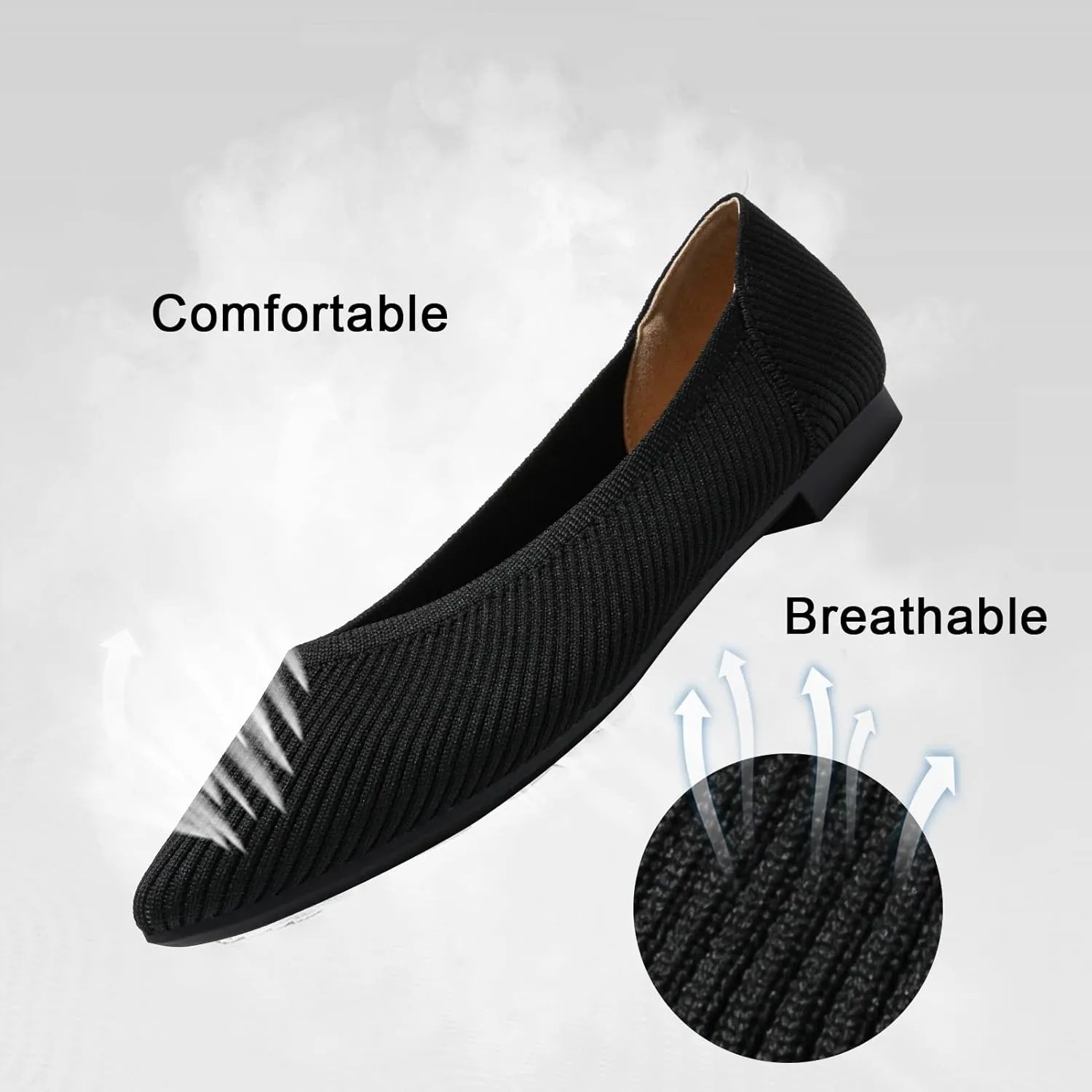 Women's Flats Shoes Pointed Toe Knit Ballet Comfortable Dressy Slip On Flat