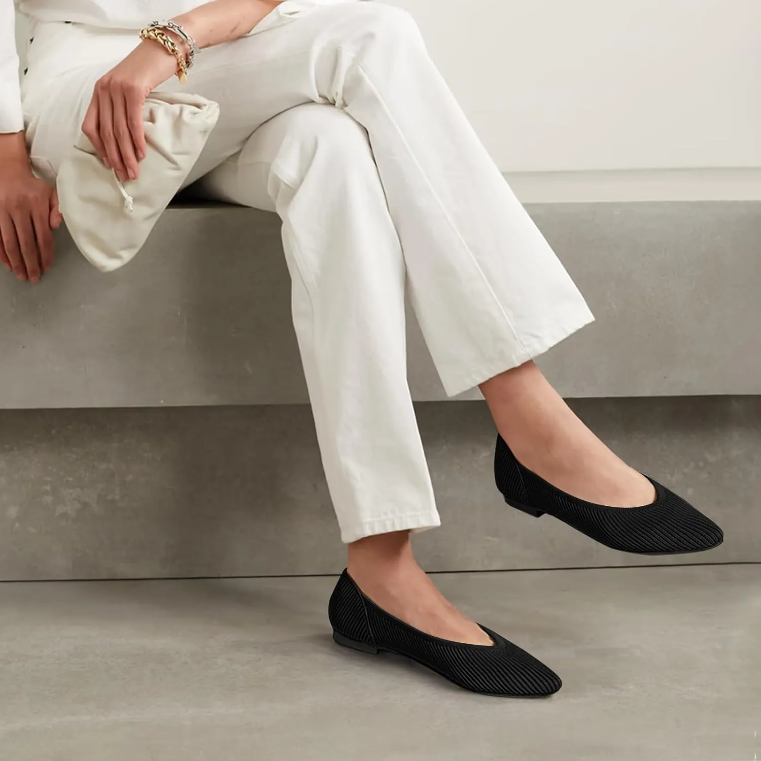 Women's Flats Shoes Pointed Toe Knit Ballet Comfortable Dressy Slip On Flat