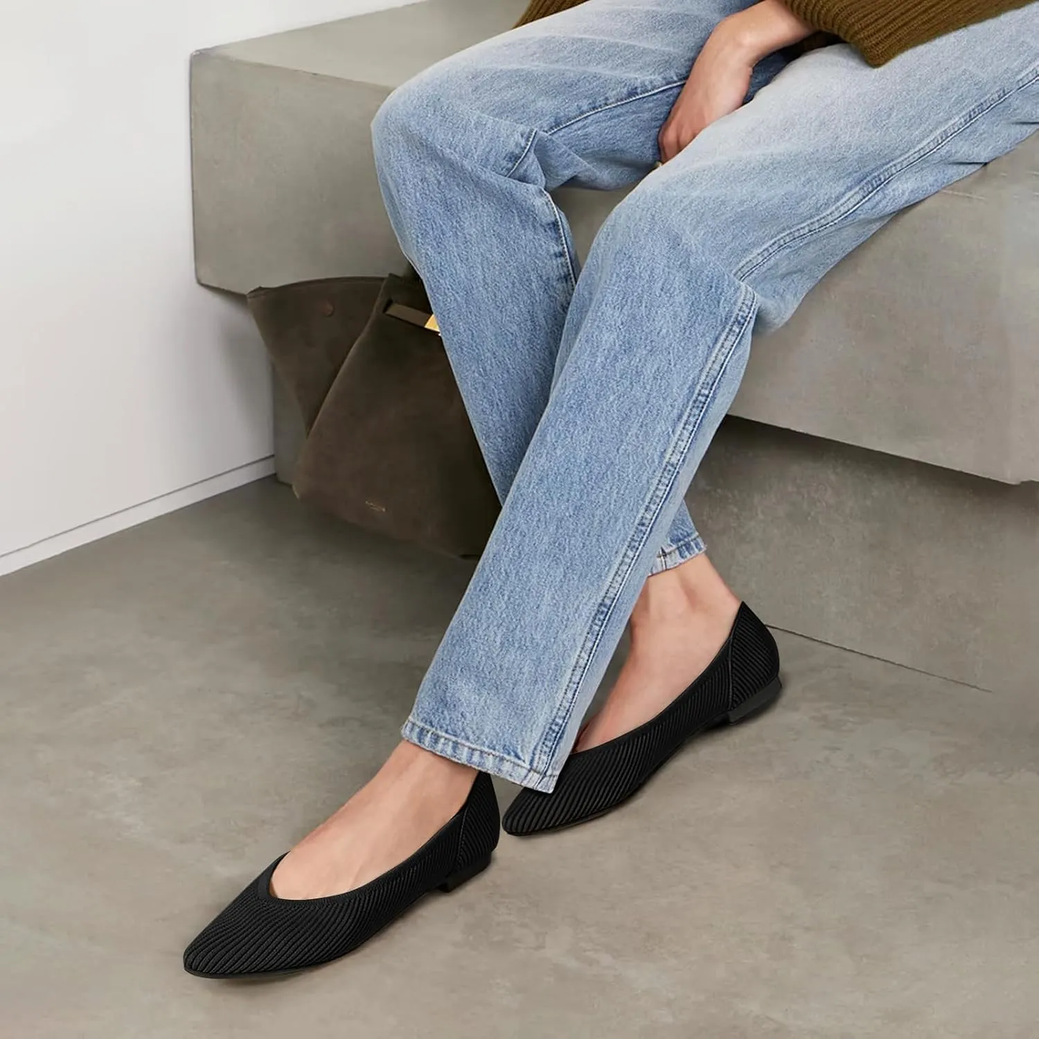 Women's Flats Shoes Pointed Toe Knit Ballet Comfortable Dressy Slip On Flat
