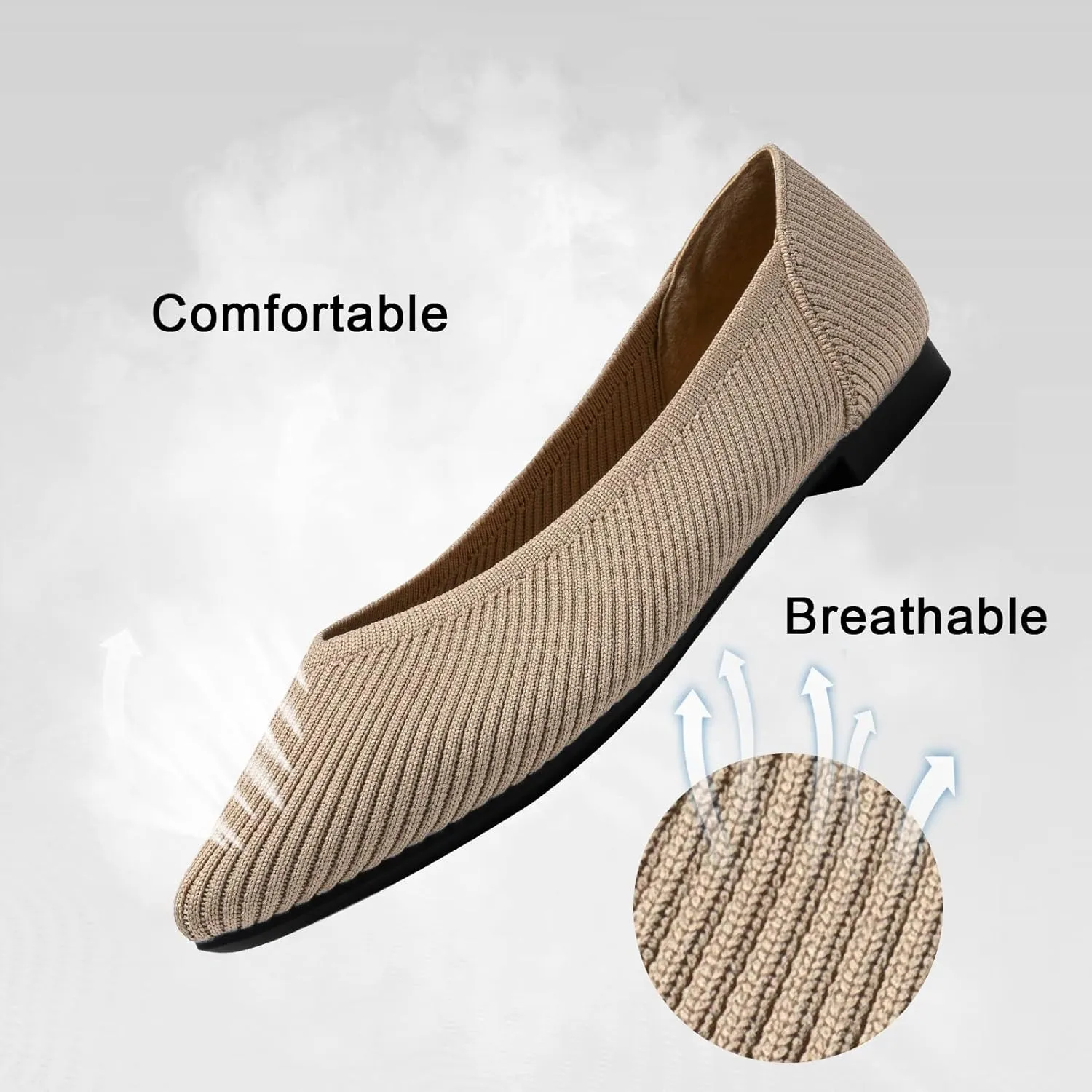 Women's Flats Shoes Pointed Toe Knit Ballet Comfortable Dressy Slip On Flat