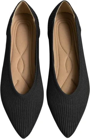 Women's Flats Shoes Pointed Toe Knit Ballet Comfortable Dressy Slip On Flat