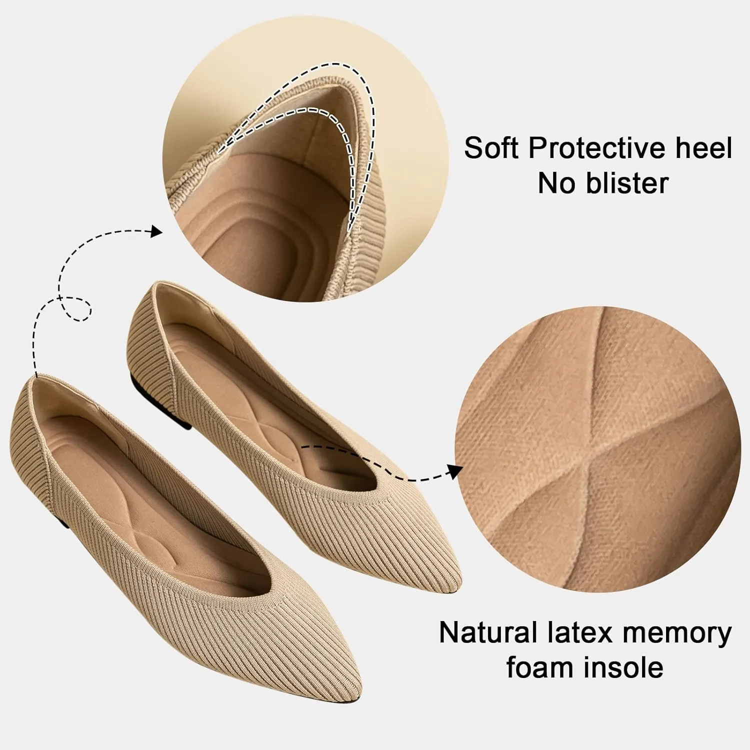 Women's Flats Shoes Pointed Toe Knit Ballet Comfortable Dressy Slip On Flat