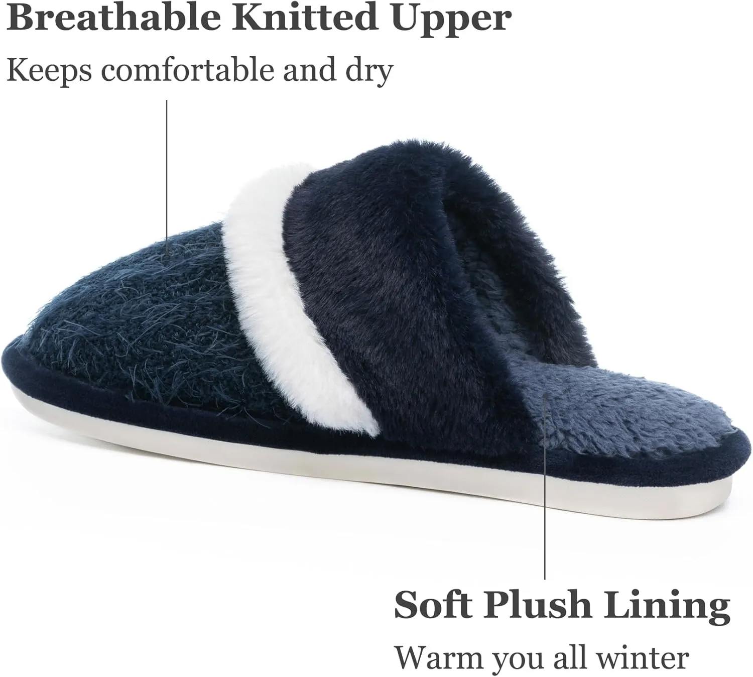 Women's Fuzzy Memory Foam Slippers Warm Gifts Trendy House Slippers Anti-Skid Rubber House Shoes for Women Mom Girlfriend Indoor Outdoor