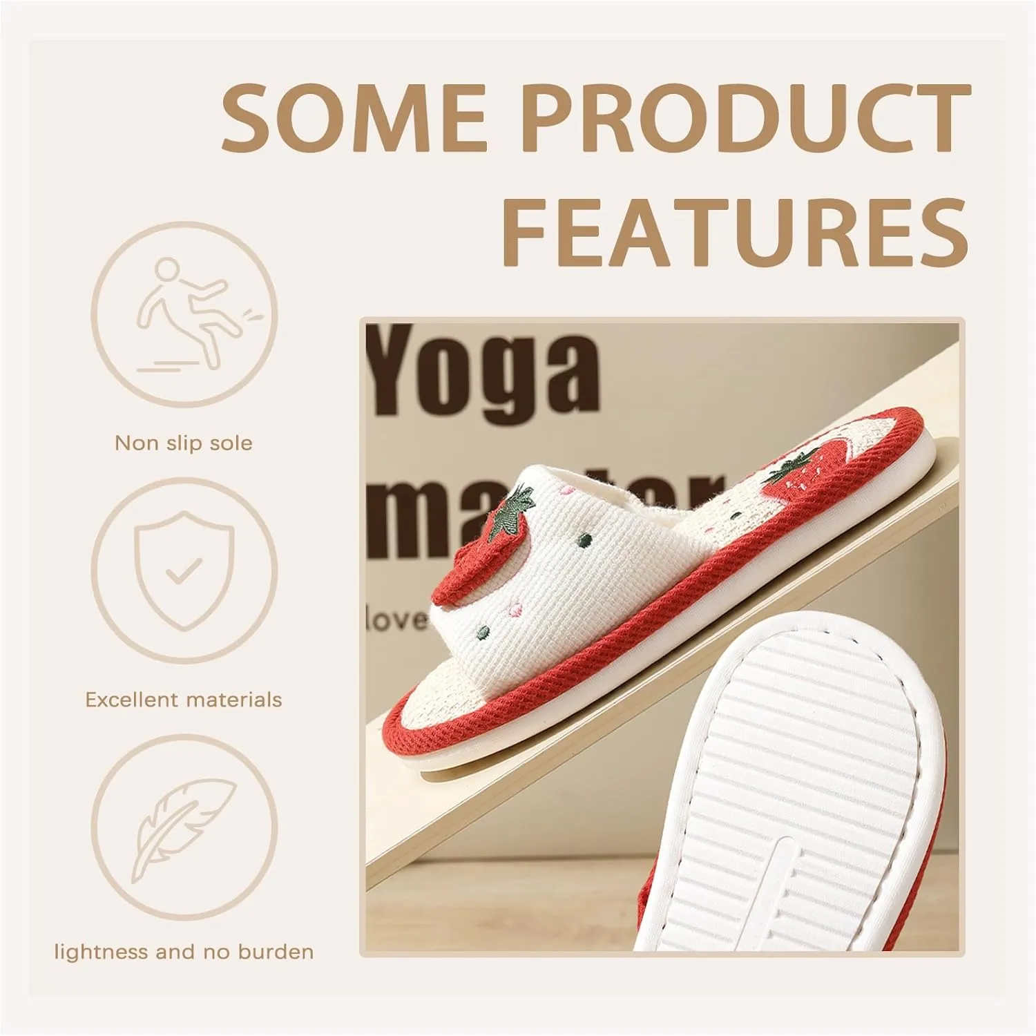 Women's Girls Strawberry Slippers Linen Cotton Slippers Cute Breathable Home Slippers Floor Non-Slip Slides For Bedroom Room