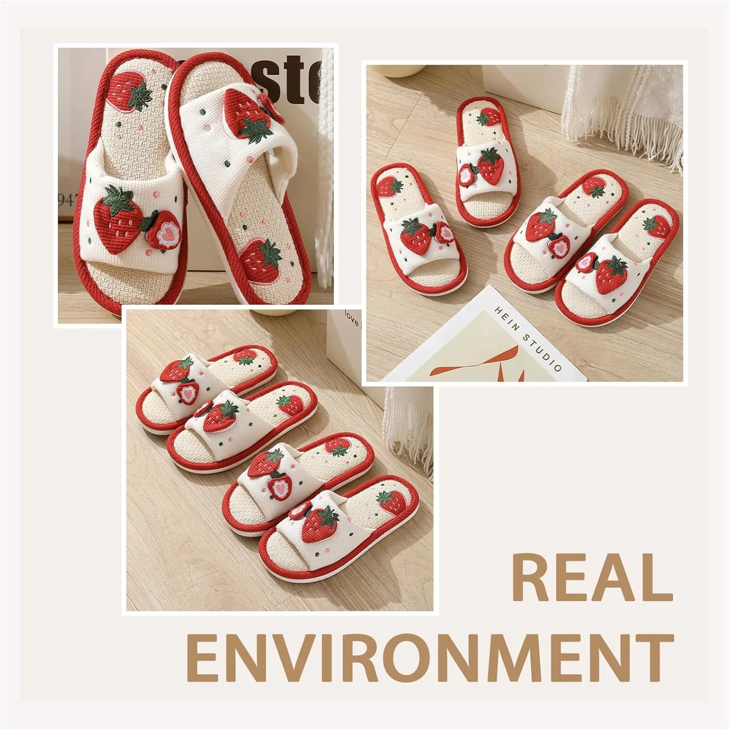 Women's Girls Strawberry Slippers Linen Cotton Slippers Cute Breathable Home Slippers Floor Non-Slip Slides For Bedroom Room