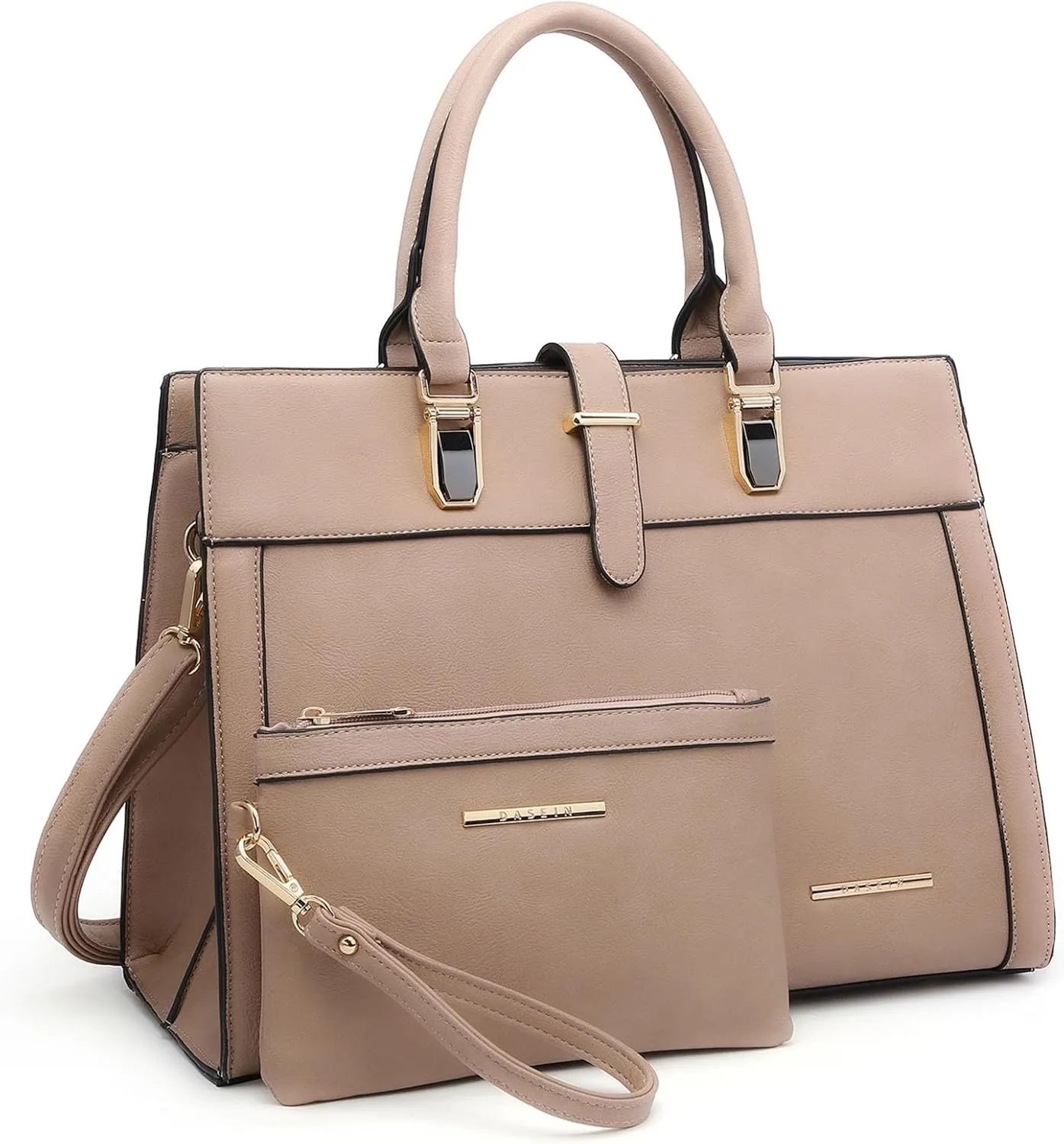 Women's Handbag Flap-over Belt Shoulder Bag Top Handle Tote Satchel Purse Work Bag w/Matching Wristlet