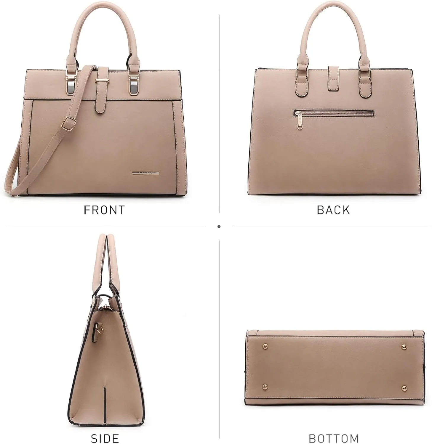 Women's Handbag Flap-over Belt Shoulder Bag Top Handle Tote Satchel Purse Work Bag w/Matching Wristlet