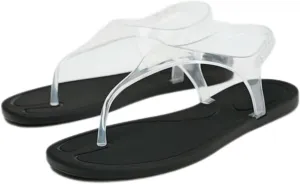 Womens Jell Flip Flops Flat Sandals Round Toe Thong Sandals with Buckle Beach Summer Casual Shoes